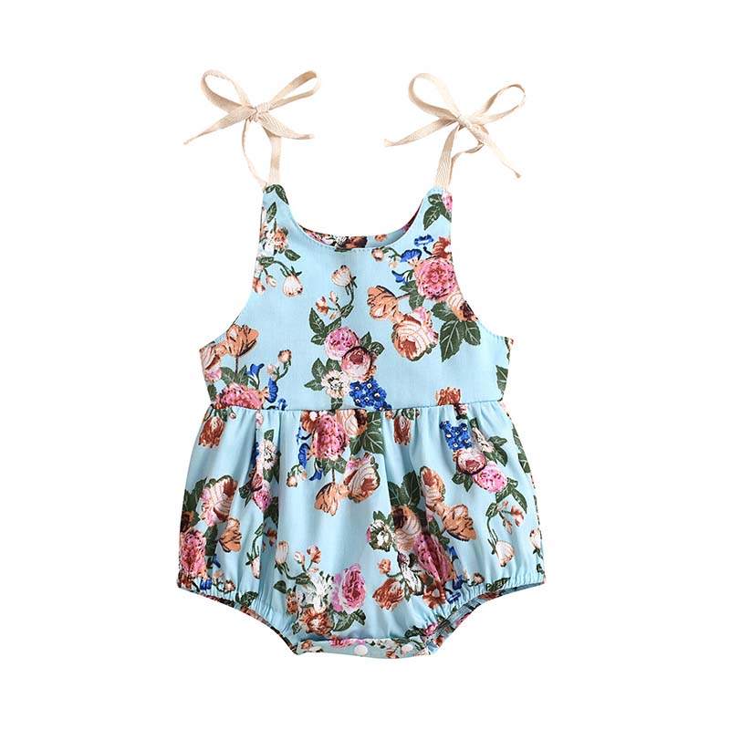 Baby Girl Self Tie Cami Bodysuit With Floral Pattern Wholesale 93132649