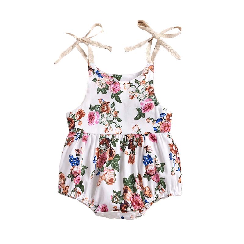 Baby Girl Self Tie Cami Bodysuit With Floral Pattern Wholesale 93132649