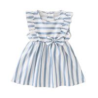 Load image into Gallery viewer, Baby Girl Stripe Bowknot Ruffle Trim Dress Wholesale 92462782
