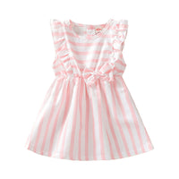 Load image into Gallery viewer, Baby Girl Stripe Bowknot Ruffle Trim Dress Wholesale 92462782
