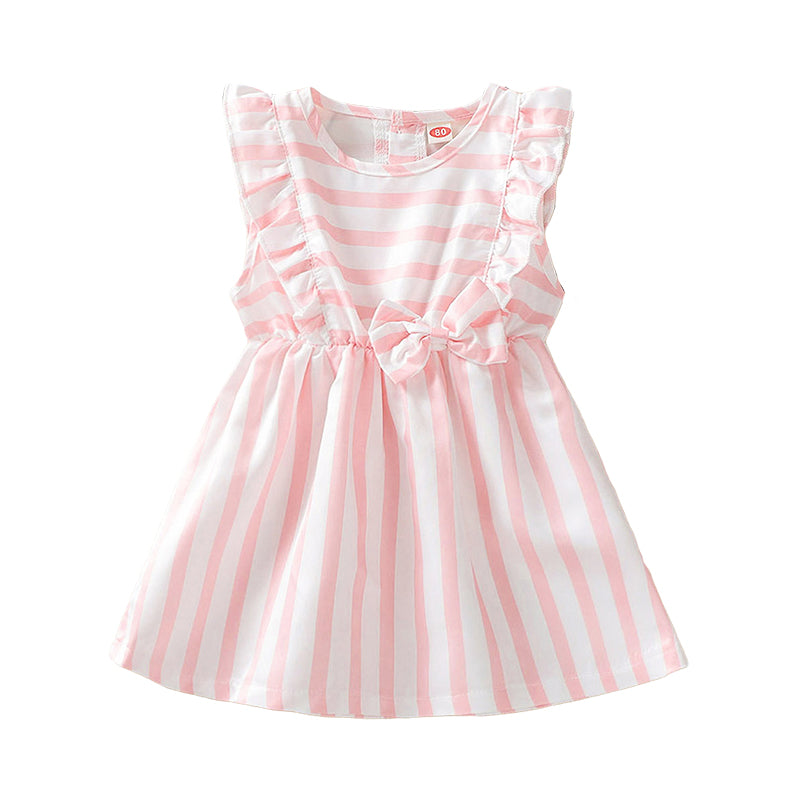 Baby Girl Stripe Bowknot Ruffle Trim Dress Wholesale 92462782