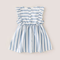 Load image into Gallery viewer, Baby Girl Stripe Bowknot Ruffle Trim Dress Wholesale 92462782
