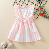 Load image into Gallery viewer, Baby Girl Stripe Bowknot Ruffle Trim Dress Wholesale 92462782
