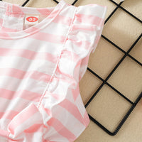 Load image into Gallery viewer, Baby Girl Stripe Bowknot Ruffle Trim Dress Wholesale 92462782
