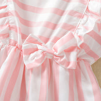 Load image into Gallery viewer, Baby Girl Stripe Bowknot Ruffle Trim Dress Wholesale 92462782
