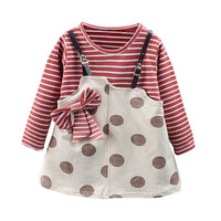 Load image into Gallery viewer, Baby Girl Striped Polka Dot Print Fake Two Piece Dress  Wholesale 69603372
