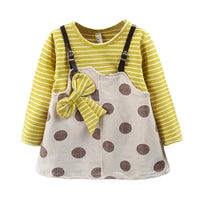 Load image into Gallery viewer, Baby Girl Striped Polka Dot Print Fake Two Piece Dress  Wholesale 69603372
