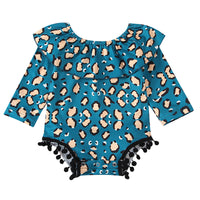 Load image into Gallery viewer, Baby Girl Tie Dye Pom Pom Ruffle Collar Long Sleeve Bodysuit Wholesale 69804606
