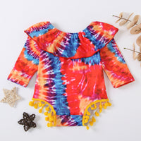 Load image into Gallery viewer, Baby Girl Tie Dye Pom Pom Ruffle Collar Long Sleeve Bodysuit Wholesale 69804606
