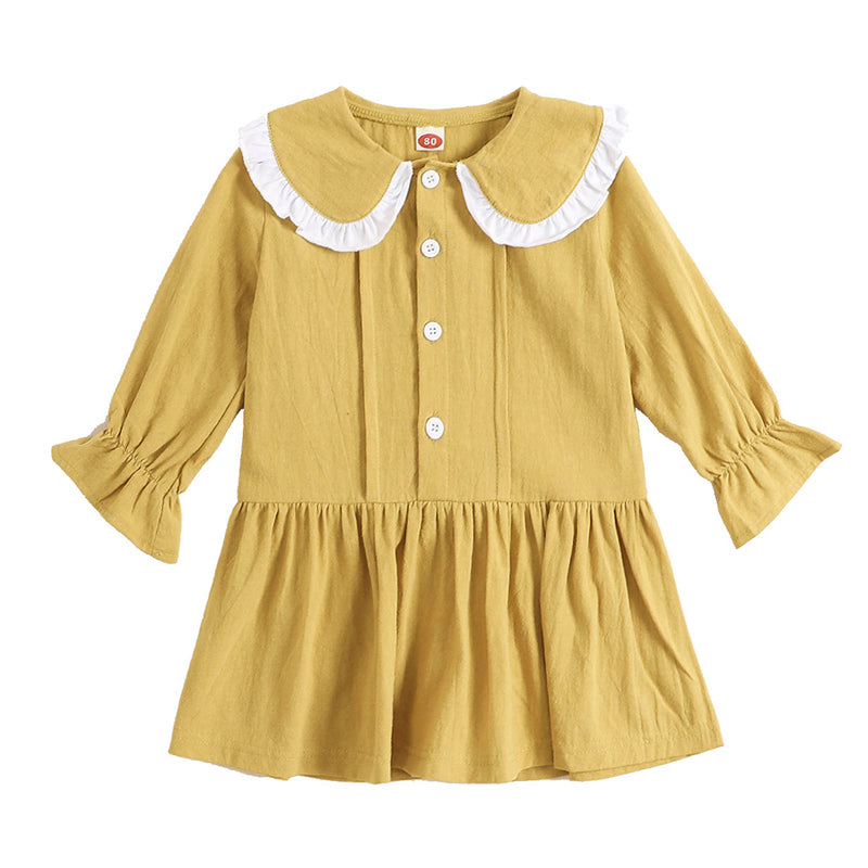 Baby Girl Turn Down Collar Yellow Dress Wholesale 03326891