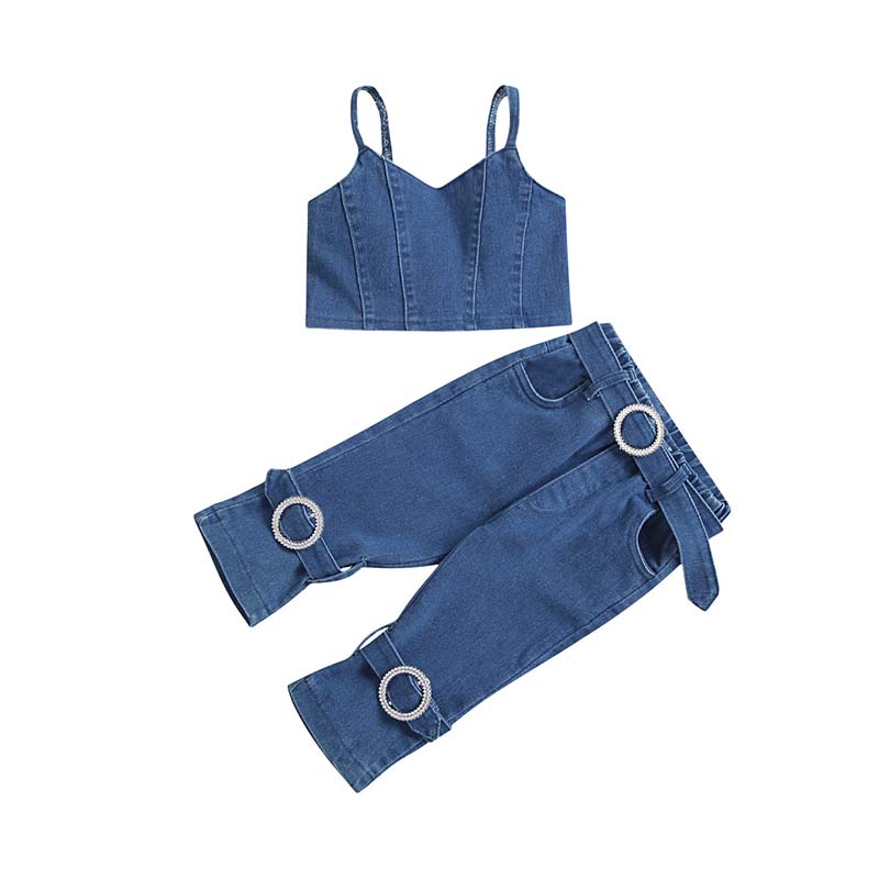 Baby Kid Girl Denim Set Cami Top & Belted Jeans Wholesale 43492678
