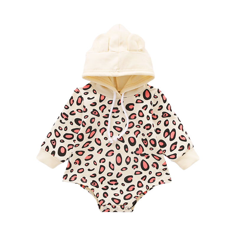 Baby Leopard Drawstring Hooded Bodysuit Wholesale 43687050