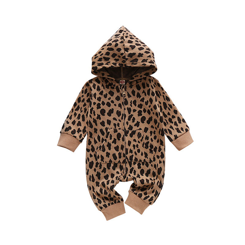 Baby Leopard Zipper Hoodie Jumpsuit Wholesale 08407249