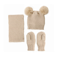 Load image into Gallery viewer, Baby Pom Pom Hat &amp; Scarf &amp; Gloves Knitted Set  Wholesale 66023648
