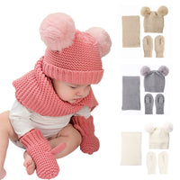 Load image into Gallery viewer, Baby Pom Pom Hat &amp; Scarf &amp; Gloves Knitted Set  Wholesale 66023648

