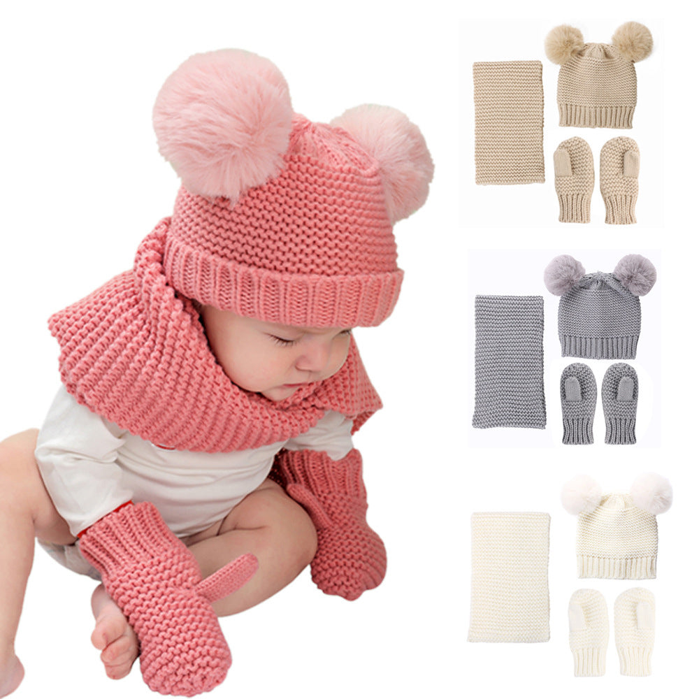 Baby Pom Pom Hat & Scarf & Gloves Knitted Set  Wholesale 66023648