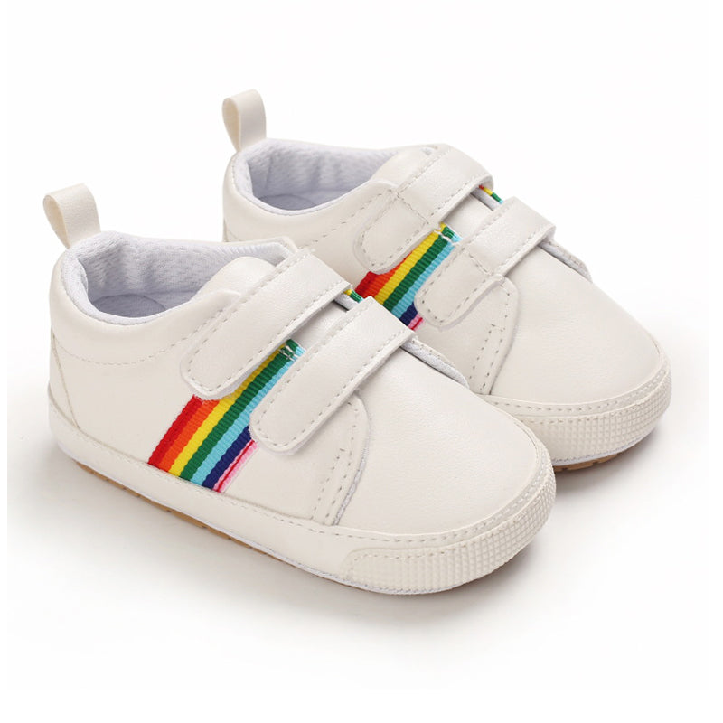 Baby Rainbow Stripe PU Prewalker Shoes Wholesale 21642099