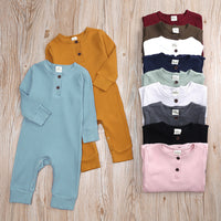 Load image into Gallery viewer, Baby Girls Boys Solid Color Muslin&amp;Ribbed Jumpsuits Wholesale 31586330
