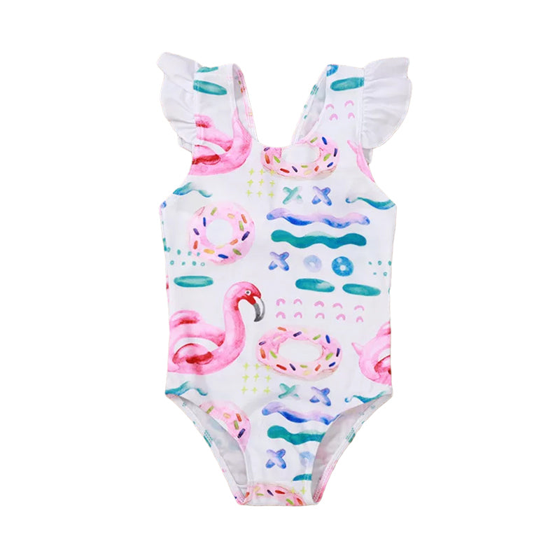 Baby Toddler Girl Flutter Sleeve Tie Dye Flamingo One Piece Swimsuit Wholesale 29284839