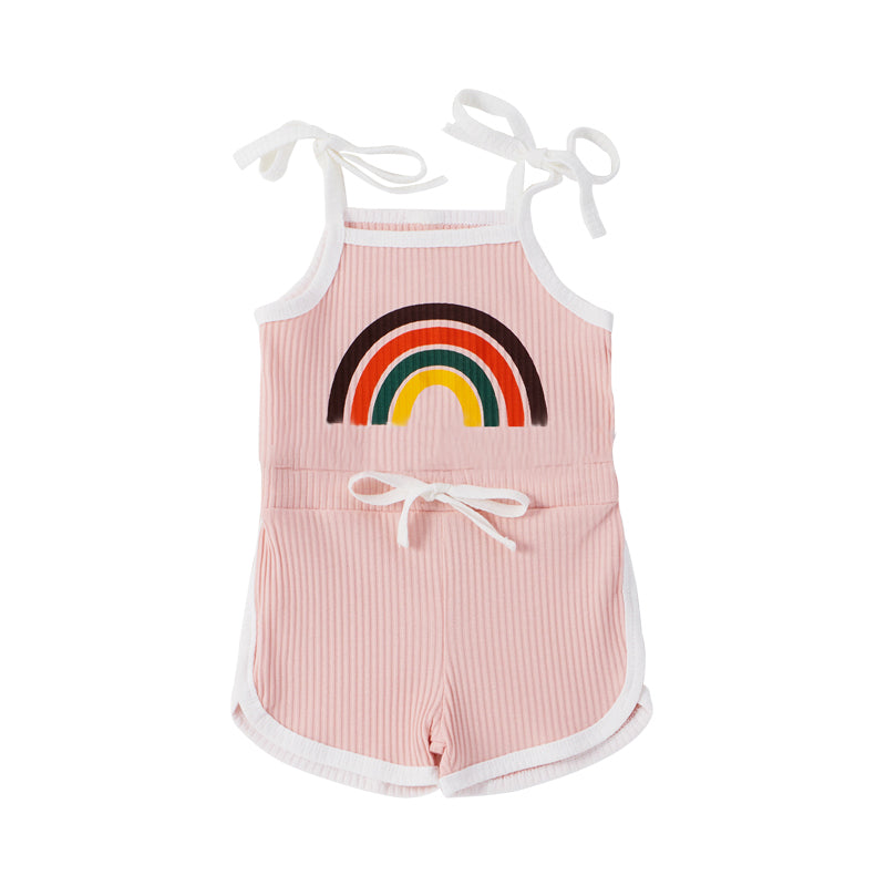 Baby Toddler Girl Rainbow Pattern Ribbed Cami Romper Wholesale 16771171
