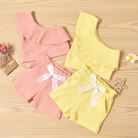 Load image into Gallery viewer, Baby Toddler Girl Solid Color Outfit One Shoulder Ribbed Top And Shorts Wholesale 80222450
