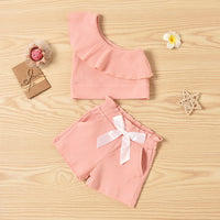 Load image into Gallery viewer, Baby Toddler Girl Solid Color Outfit One Shoulder Ribbed Top And Shorts Wholesale 80222450
