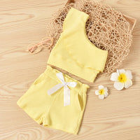 Load image into Gallery viewer, Baby Toddler Girl Solid Color Outfit One Shoulder Ribbed Top And Shorts Wholesale 80222450

