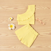 Load image into Gallery viewer, Baby Toddler Girl Solid Color Outfit One Shoulder Ribbed Top And Shorts Wholesale 80222450
