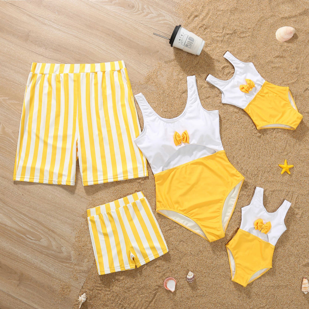 Family Matching Bathing Suit Dad Boy Stripe Shorts Momy Daughter One Piece Swimsuits Wholesale 41244623