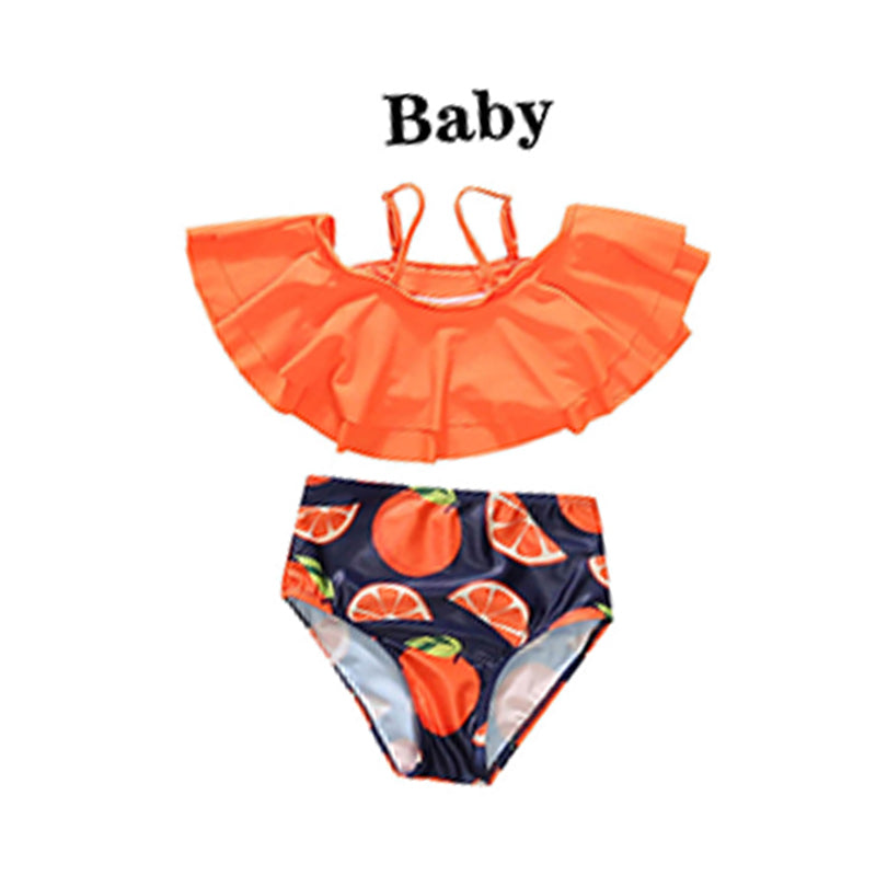 Family Matching Orange Print Swimsuits Wholesale 92784616