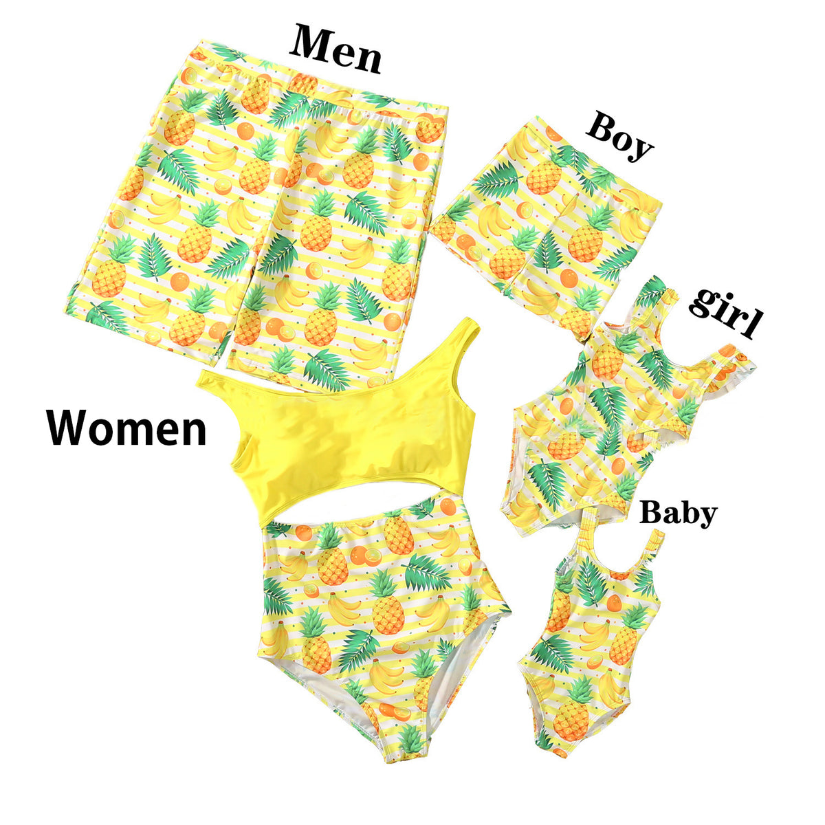 Family Matching Pineapple Banana Striped Swimsuits Wholesale 41224532