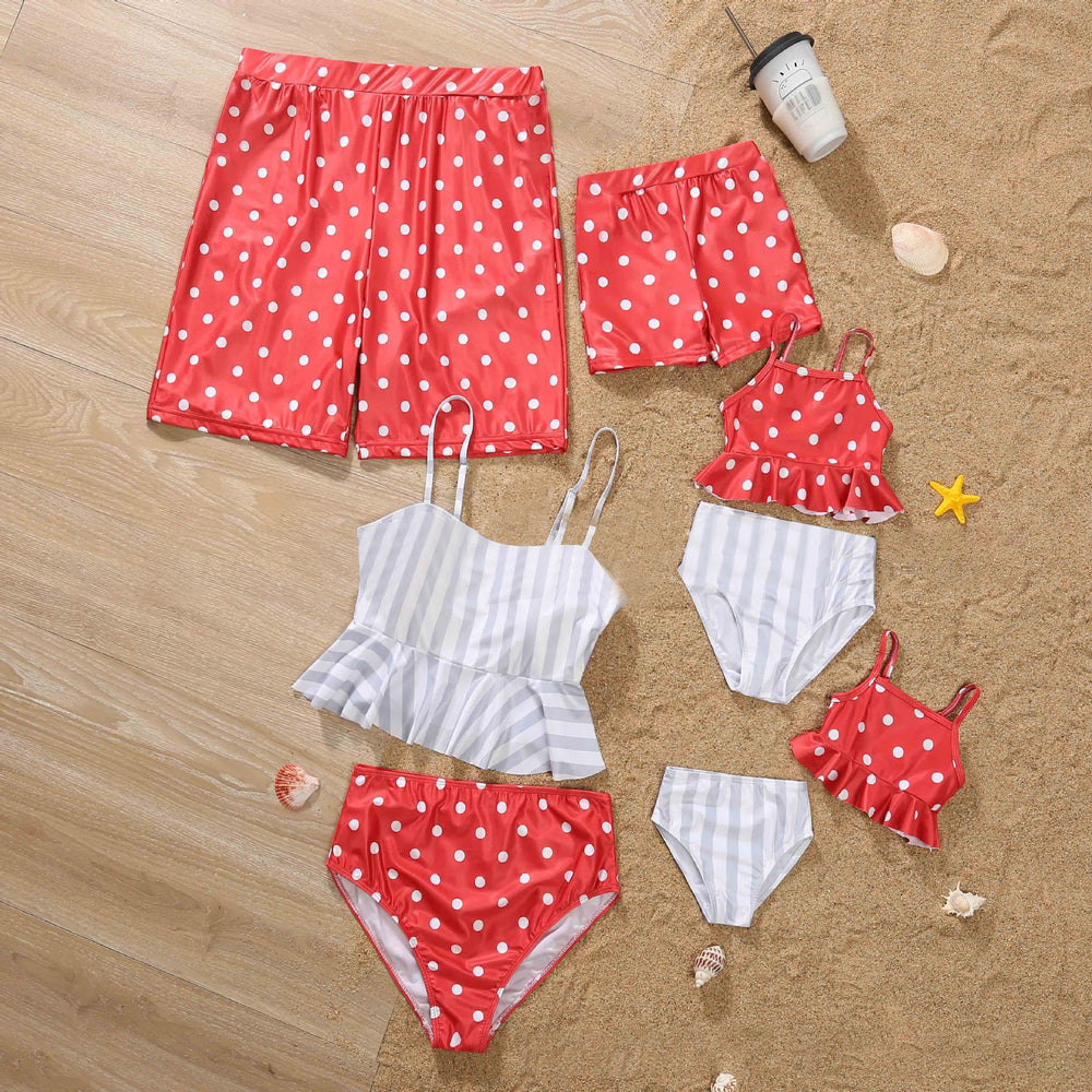 Family Matching Polka Dots And Striped Swimsuits Wholesale 13764609