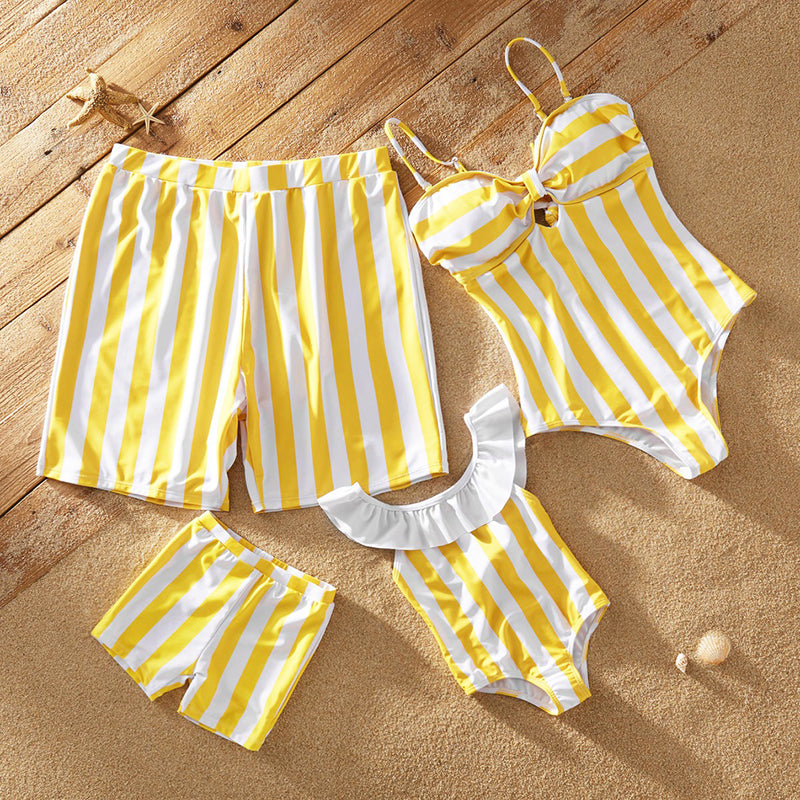 Family Matching Stripe Swimsuits In Yellow Wholesale 61652184