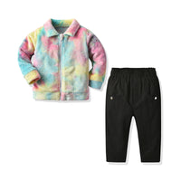 Load image into Gallery viewer, 2 Pieces Set Baby Kid Girls Tie Dye Coats And Solid Color Trousers Wholesale 64426601
