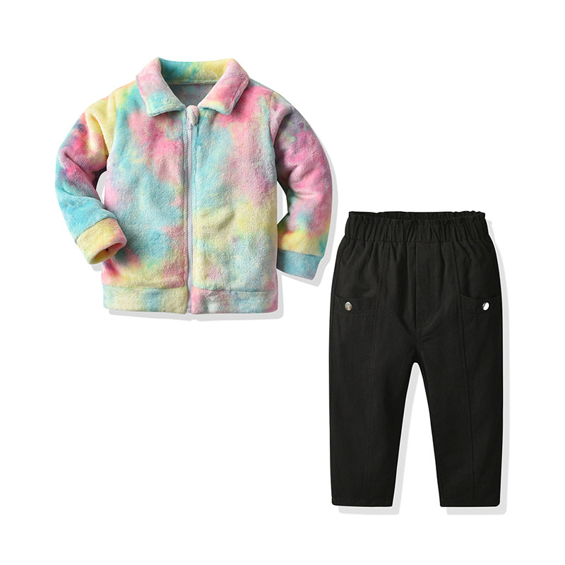 2 Pieces Set Baby Kid Girls Tie Dye Coats And Solid Color Trousers Wholesale 64426601