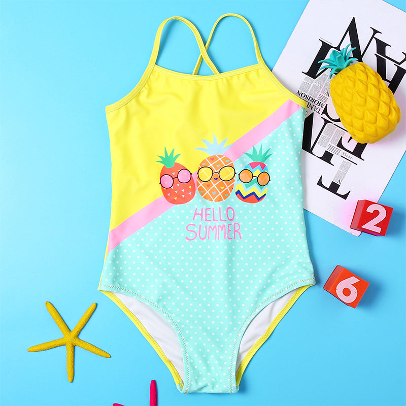 Hello Summer Pineapple Print Girl Swimsuit Wholesale 04382410