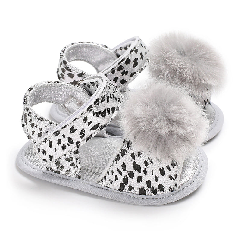 Infant Baby Girl Pom Pom Leopard Prewalker Sandals Wholesale 37422004
