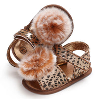 Load image into Gallery viewer, Infant Baby Girl Pom Pom Leopard Prewalker Sandals Wholesale 37422004
