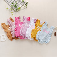Load image into Gallery viewer, Infant Baby Girl Ruffle Strap Letter Print Bodysuit Wholesale 30484804
