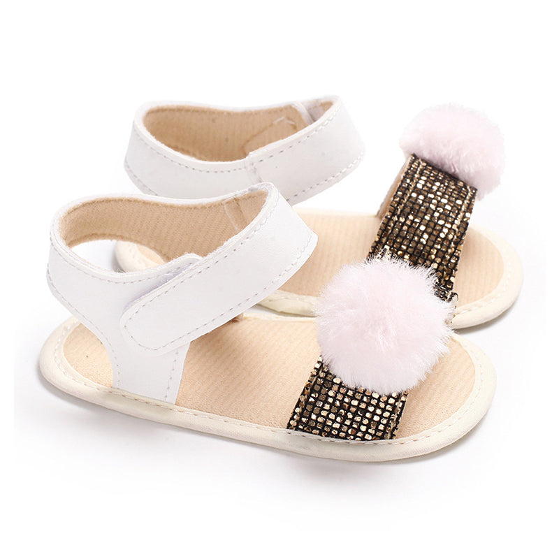 Infant Baby Girl Sequins Pom Pom Prewalker Sandals Wholesale 86942005