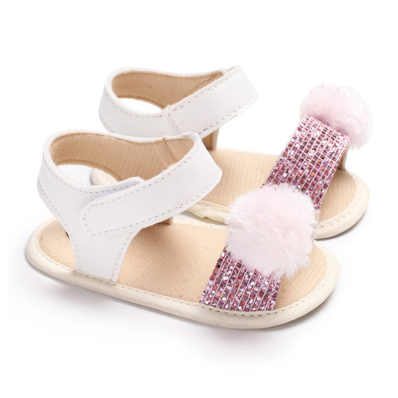 Infant Baby Girl Sequins Pom Pom Prewalker Sandals Wholesale 86942005