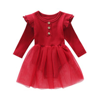 Load image into Gallery viewer, Infant Girl Rib Knit Patchwork Mesh Bodysuit Dress Wholesale 62946896
