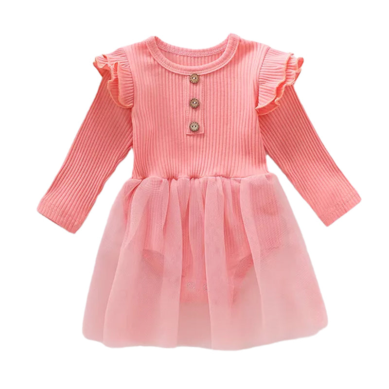 Infant Girl Rib Knit Patchwork Mesh Bodysuit Dress Wholesale 62946896