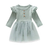 Load image into Gallery viewer, Infant Girl Rib Knit Patchwork Mesh Bodysuit Dress Wholesale 62946896
