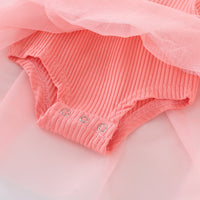 Load image into Gallery viewer, Infant Girl Rib Knit Patchwork Mesh Bodysuit Dress Wholesale 62946896
