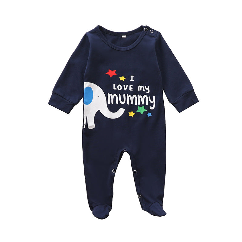 Infant Stripe Cartoon Letters Print Footed Jumpsuit Wholesale 22384444