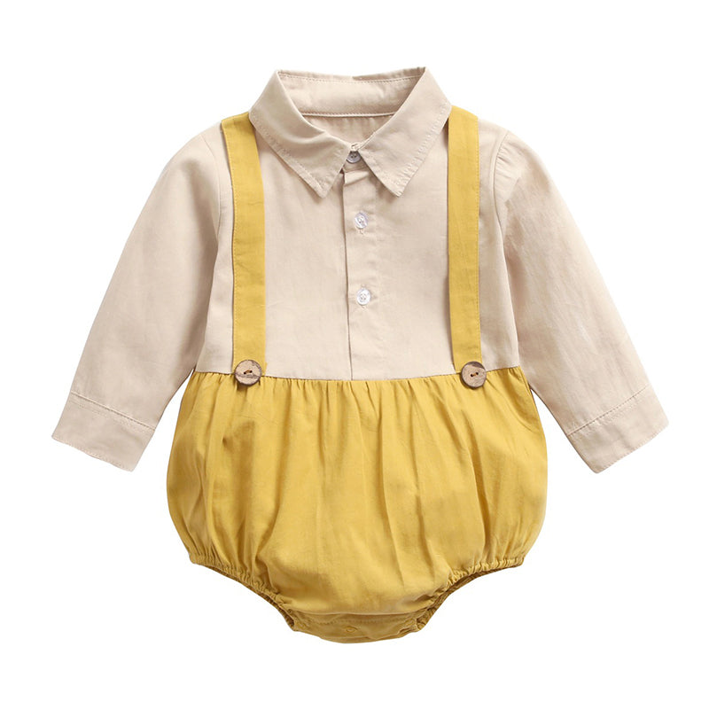 Infant Toddler Boy Fake Two Pieces Turn Down Collar Bodysuit Wholesale 87197214