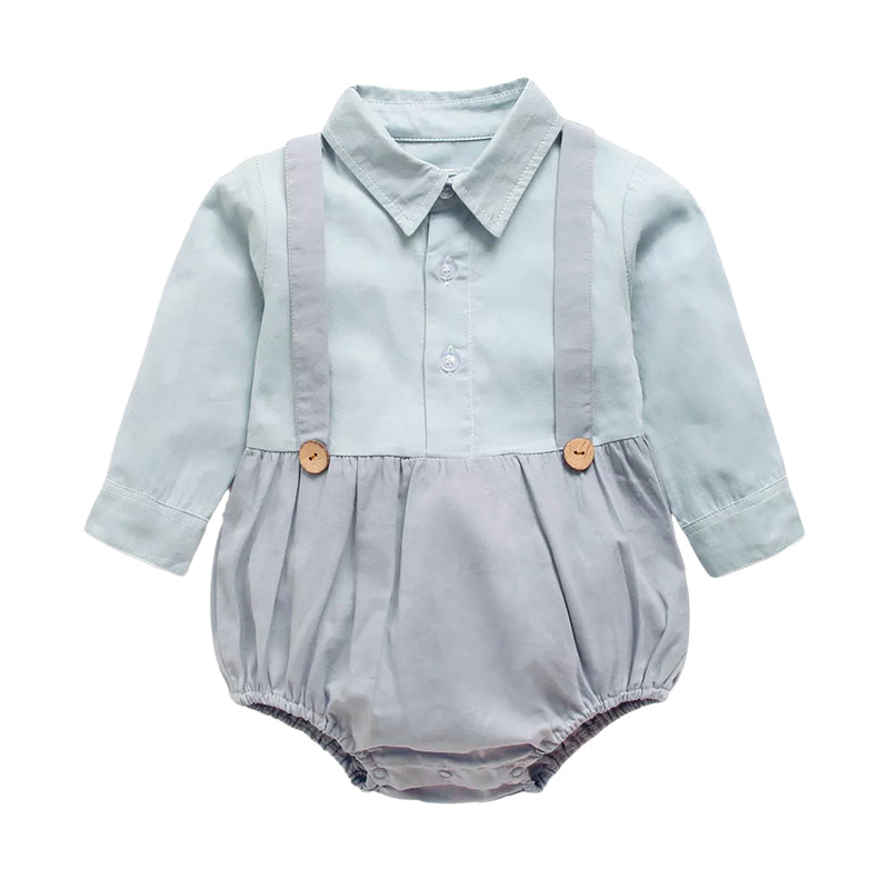 Infant Toddler Boy Fake Two Pieces Turn Down Collar Bodysuit Wholesale 87197214