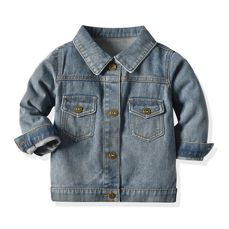 Infant Toddler Boy Turn Down Collar Denim Jacket Wholesale 62595072