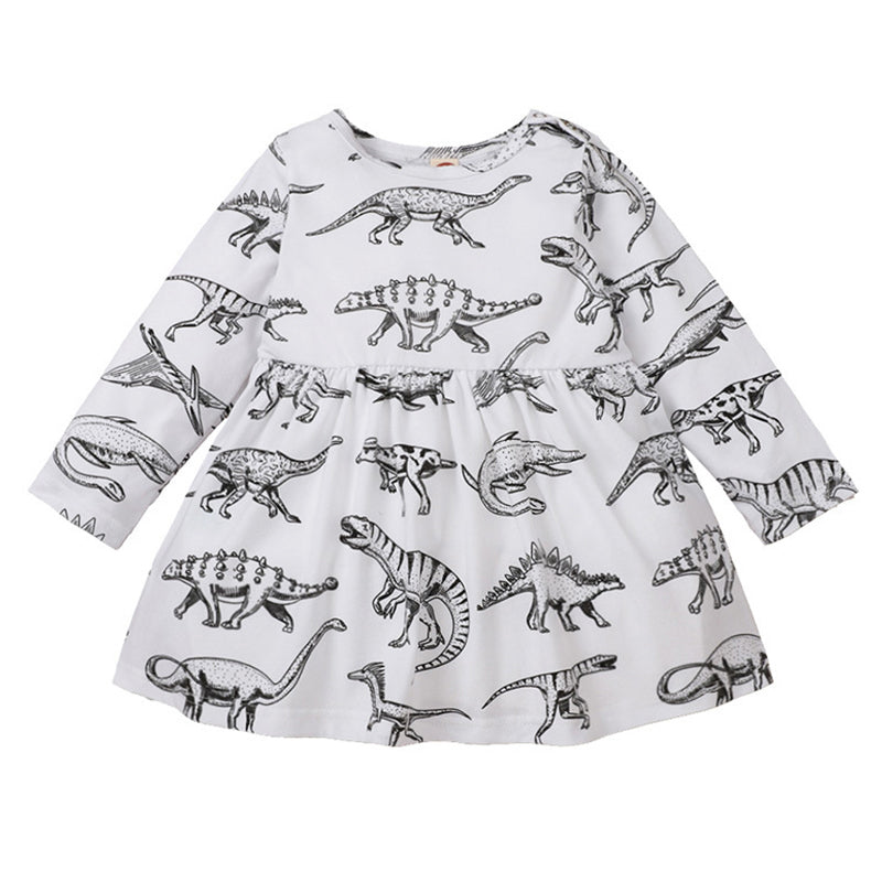 Infant Toddler Girl Dinosaur Print Dress In White Wholesale 46274917
